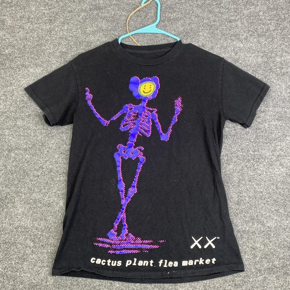 Cactus Plant Flea Market Shirt Mens Small Black Smiley Skeleton Graphic Tee